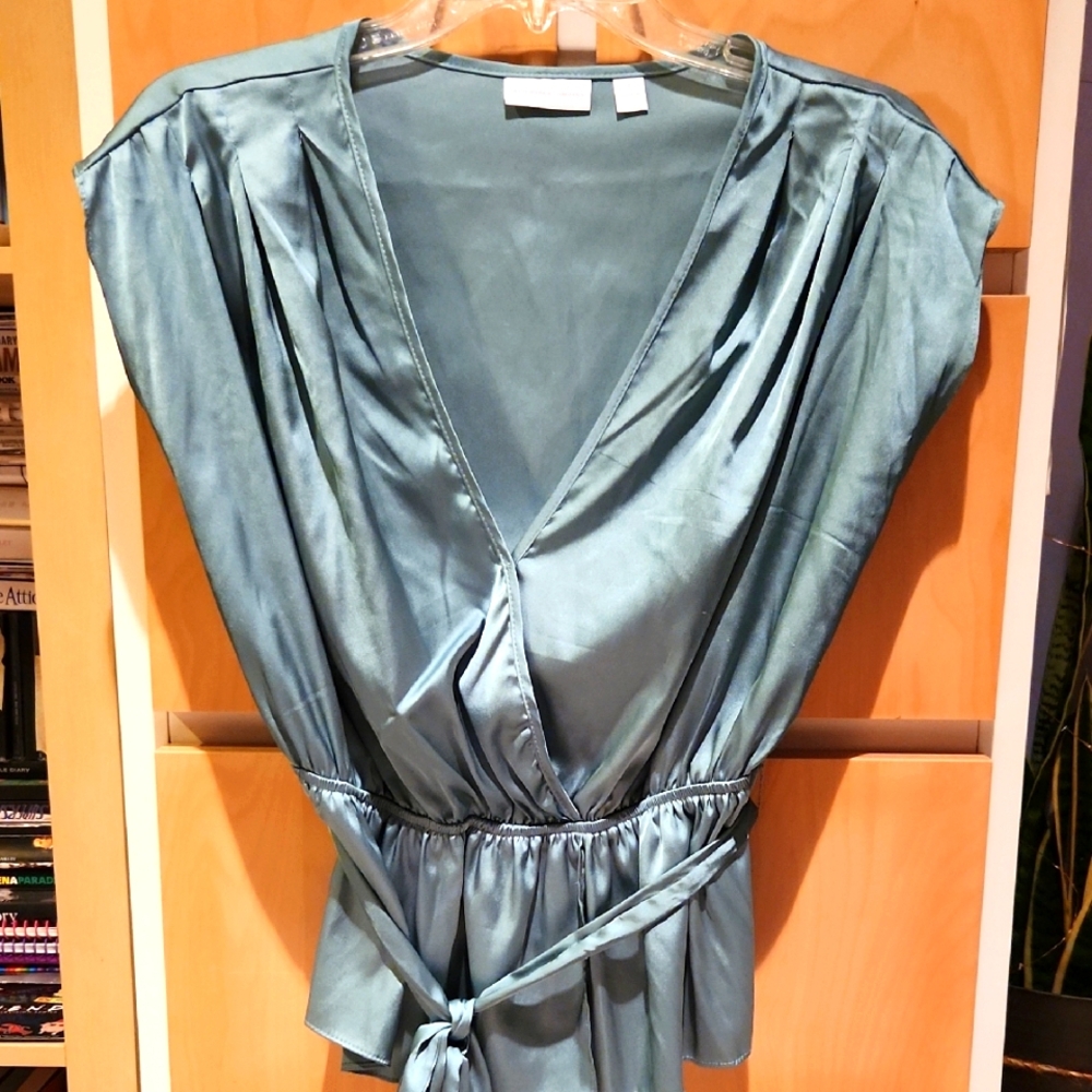 Satin Wrap Top in Teal